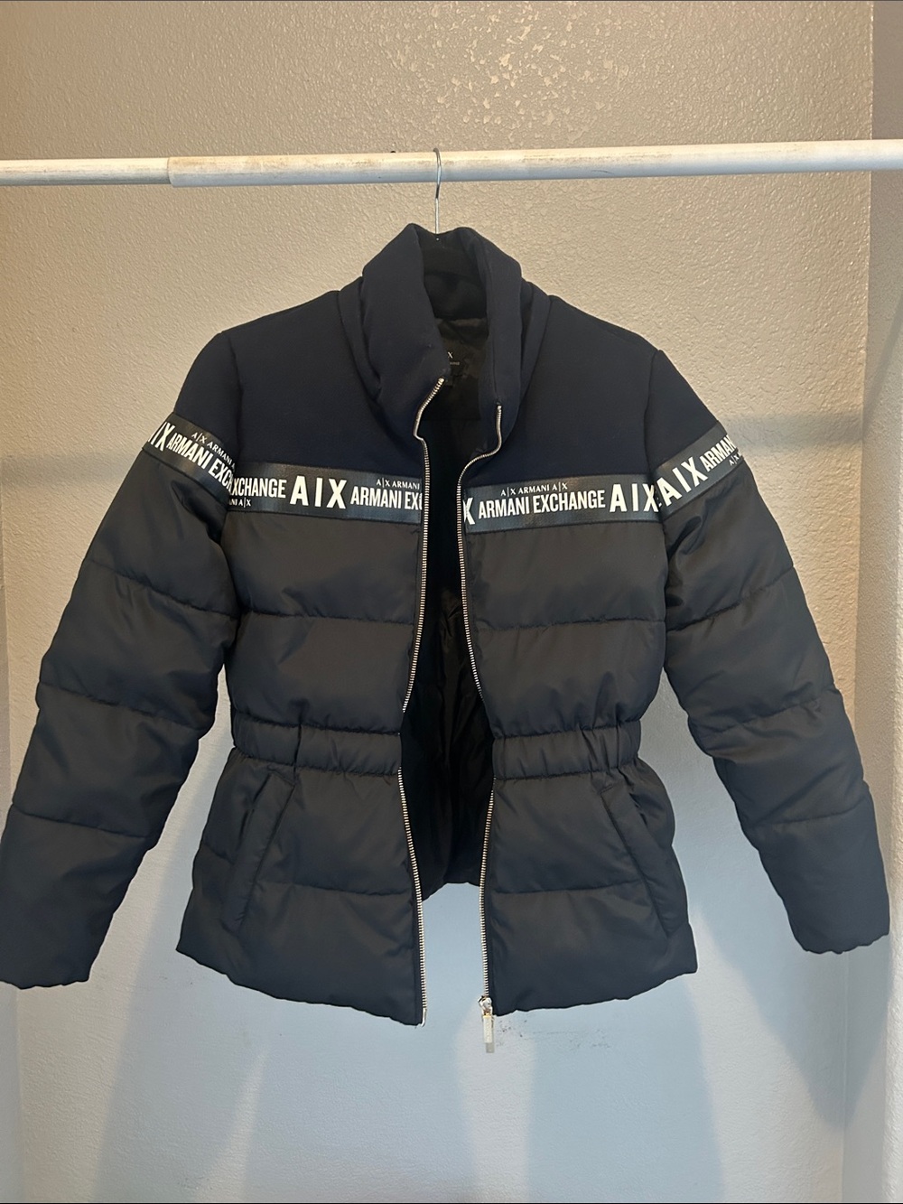 Armani Exchange Black Puffer Jacket with Logo Tape size Small